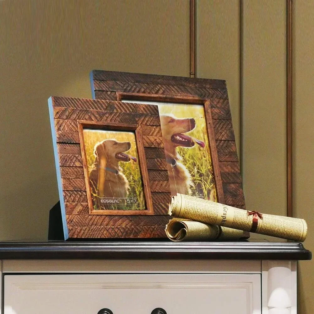 Wooden Picture Frame 8x10 inch, Wood Plank Design with Rustic Brown Finish, Wall - Picture 4 of 7